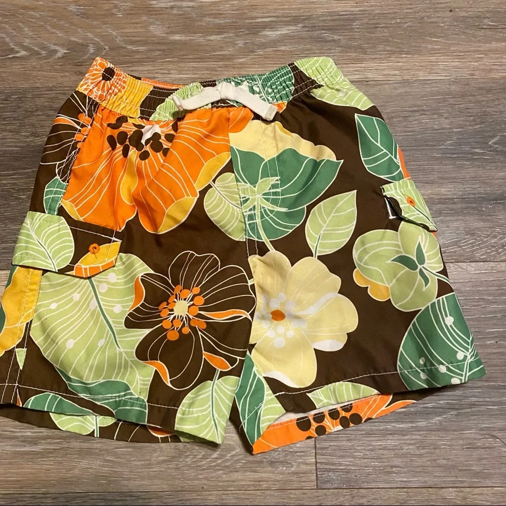 Baby Gap Swim Bottoms‎ Shorts Trunks Floral Tropical Print Brown